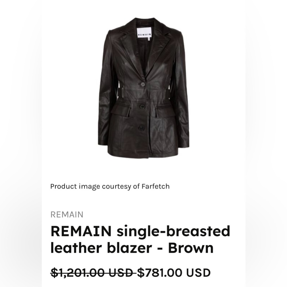 REMAIN Birger Christensen Authentic Camel/Beige/Tan Leather Blazer BNWT Size L - Picture 15 of 15
